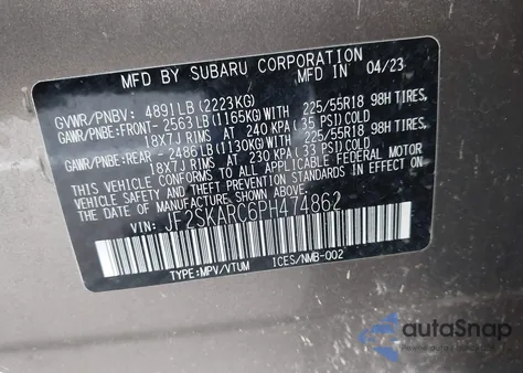 2023 Subaru Forester Touring from USA, damaged, VIN JF2SKARC6PH474862